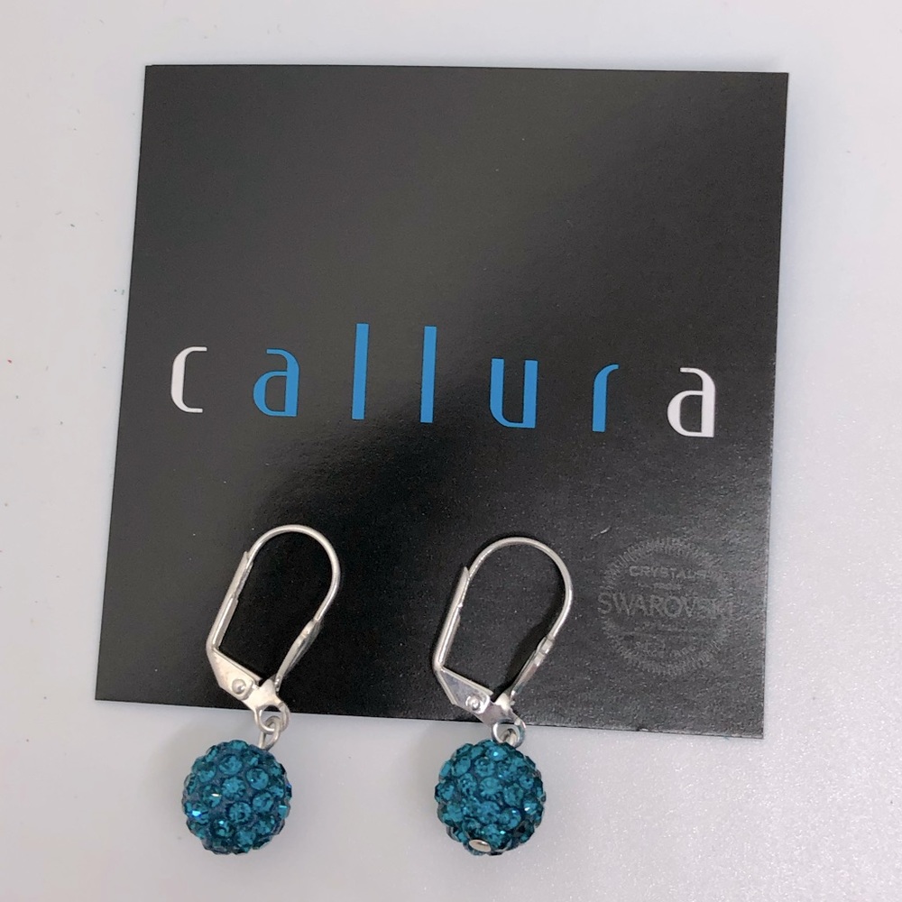 Teal Crystal & SS Shamballa Earrings